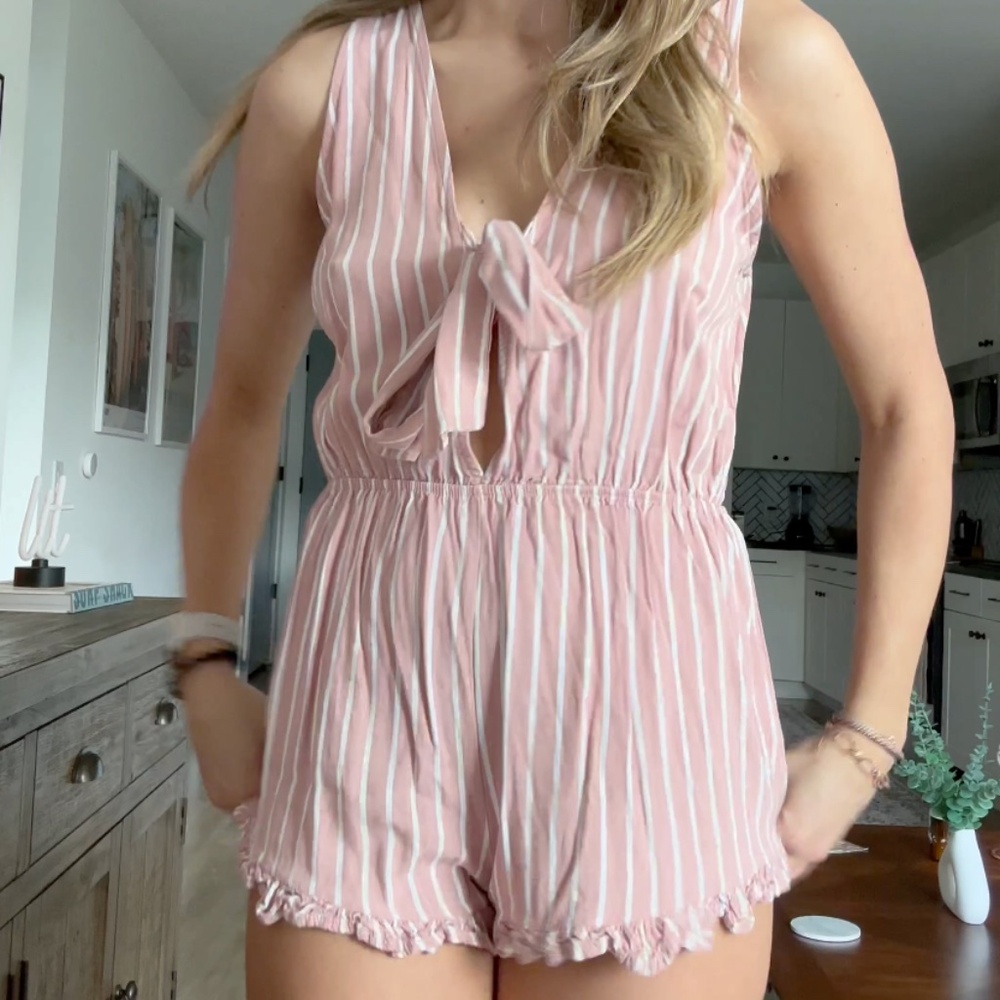 Audrey 3+1 Pink and White Romper